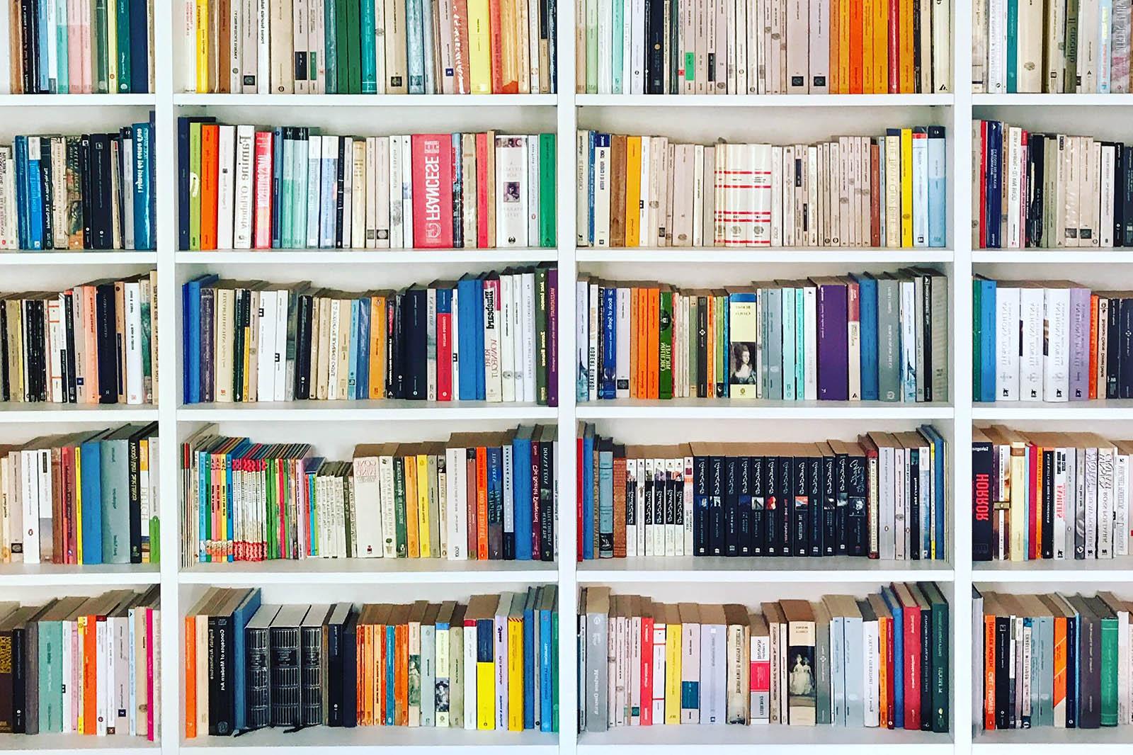 Photo of a colorful bookshelf